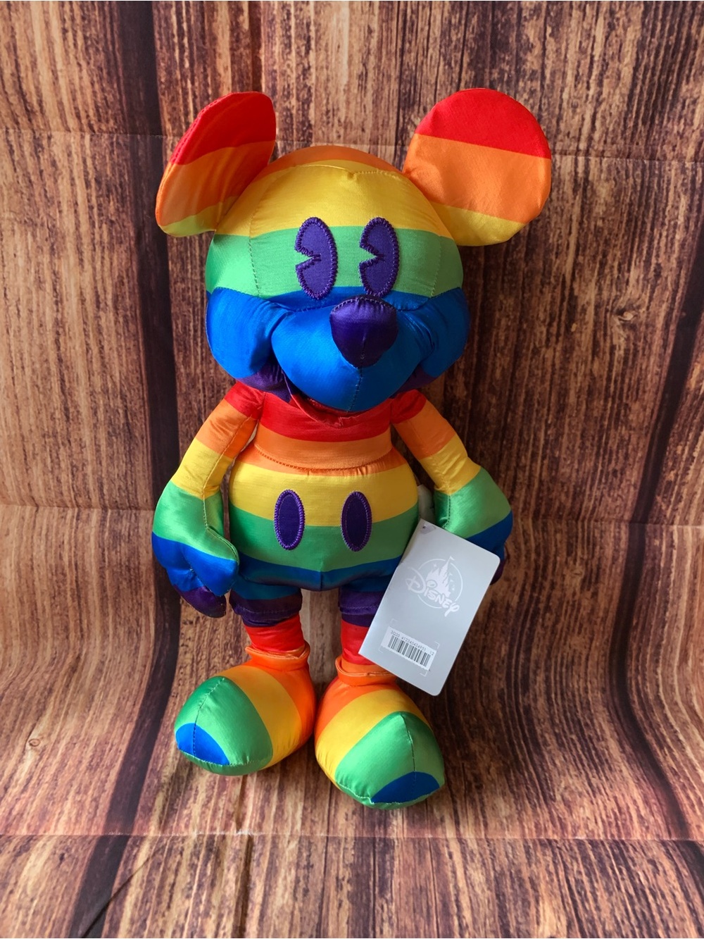 NWT Disney 2020 Multicolor Rainbow Stripe Mickey Mouse Stuffed Plush 15.5"